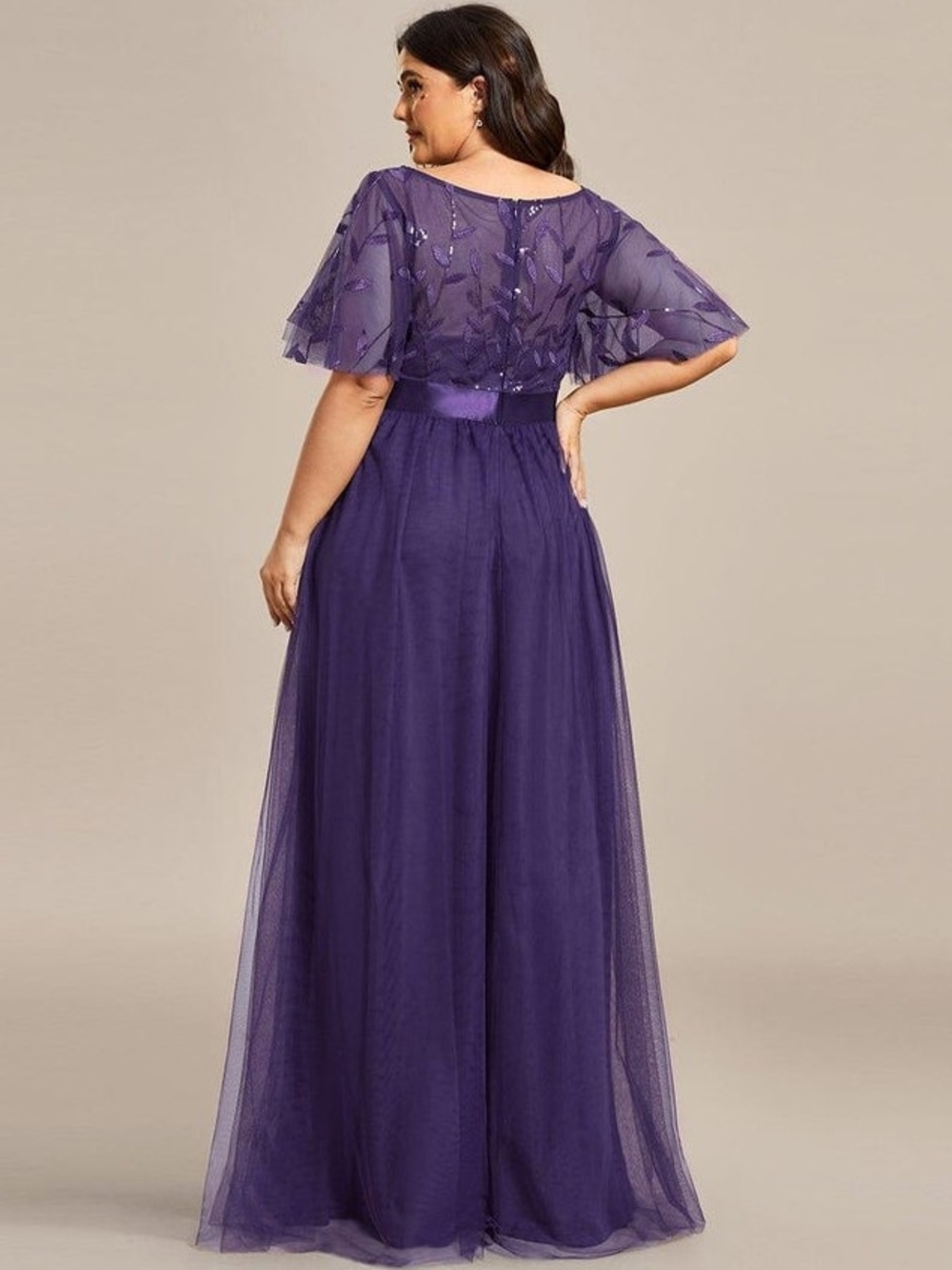 ✨ Ever-Pretty Deep Purple Tulle Formal Maxi Dress - Size 18 ✨ - Picture 4 of 10